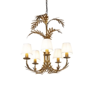 Kroonluchter goud met plissé klemkap crème 5-lichts - Botanica