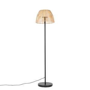Landelijke buiten vloerlamp zwart met bamboe incl. LED - Kaiser