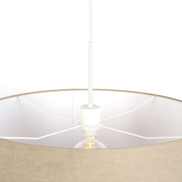 Landelijke hanglamp wit met lichtbruine kap 50cm - combi