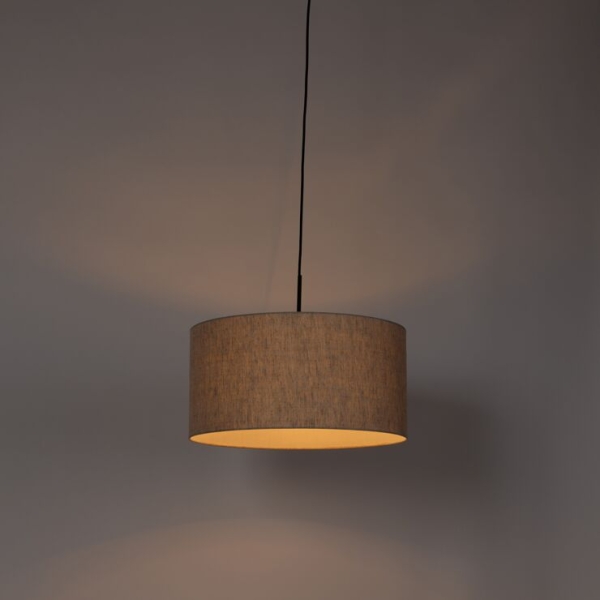 Landelijke hanglamp zwart met beige kap 50 cm - combi 1