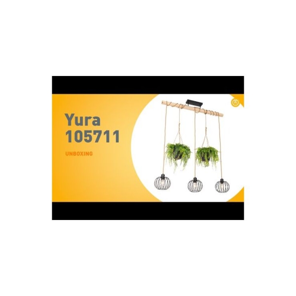 Landelijke hanglamp zwart met hout 3-lichts - yura