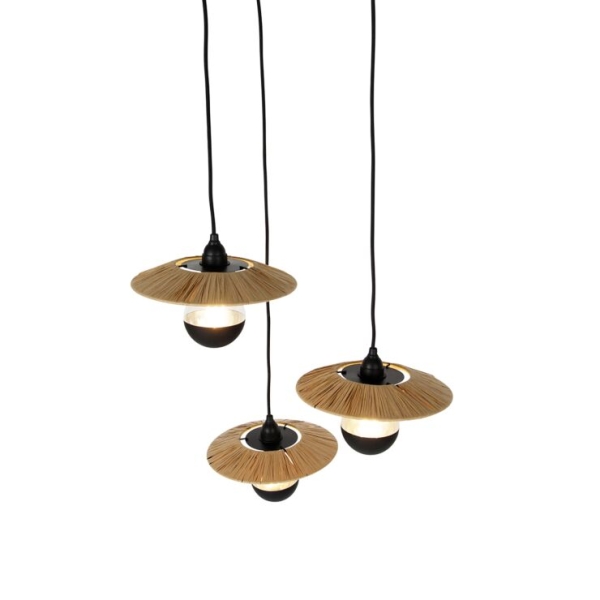 Landelijke hanglamp zwart met touw 3-lichts - leia
