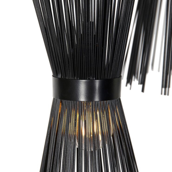Landelijke hanglamp zwart rond 3-lichts - broom