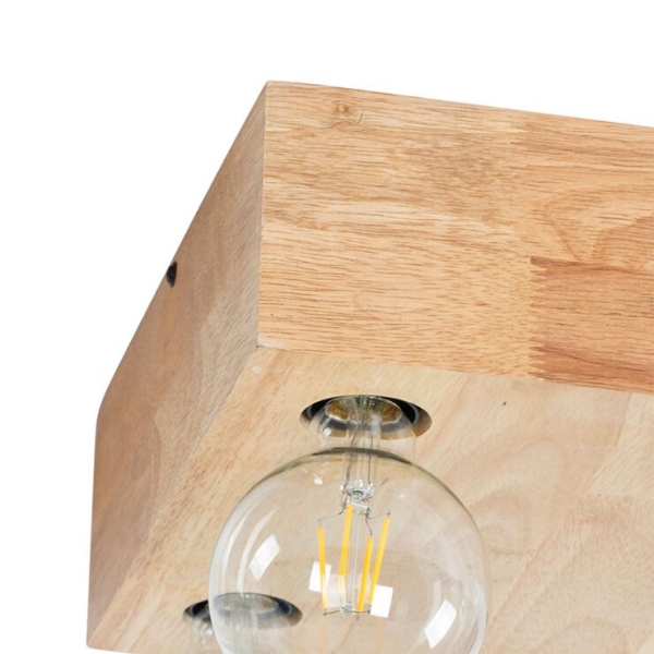 Landelijke plafondlamp natuurlijk hout 4-lichts - bloc
