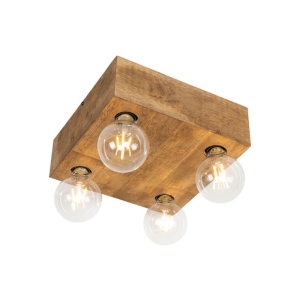 Landelijke plafondlamp vintage hout 4-lichts - Bloc