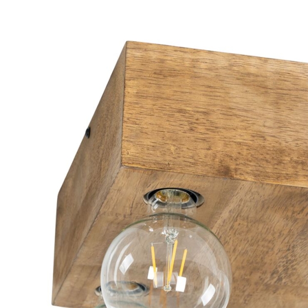 Landelijke plafondlamp vintage hout 4-lichts - bloc