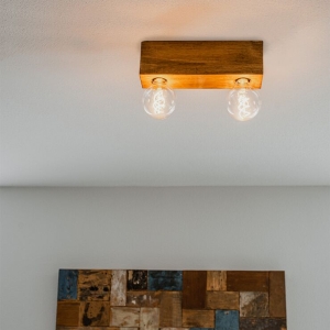 Landelijke plafondspot vintage hout 2-lichts - Bloc