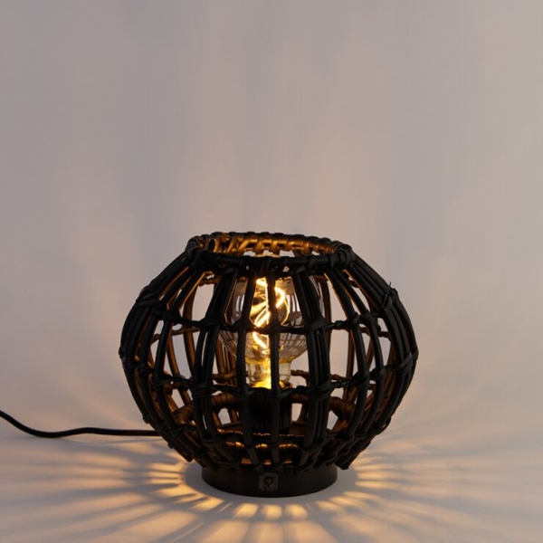 Landelijke tafellamp zwart 25 cm - canna