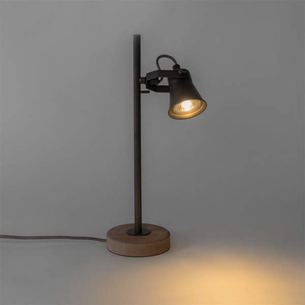 Landelijke tafellamp zwart met hout - jelle