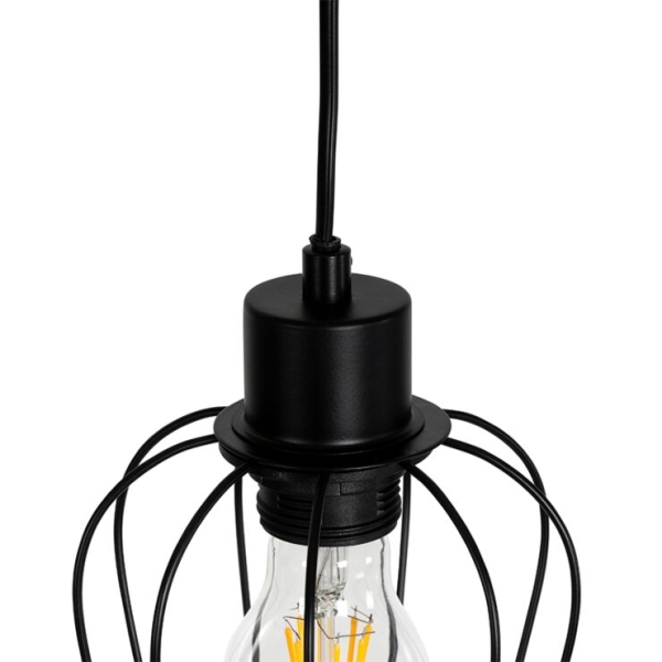 Landelijke vloerlamp zwart met hout 2-lichts - stronk