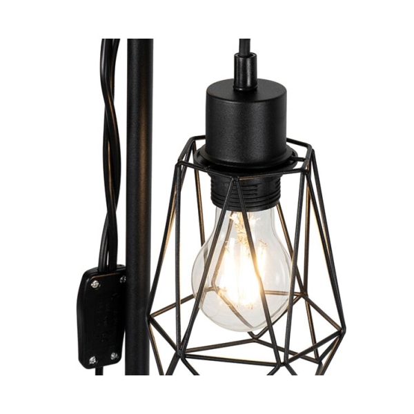 Landelijke vloerlamp zwart met hout 2-lichts met kap - dami frame