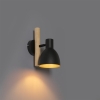 Landelijke wandlamp zwart met hout - flint