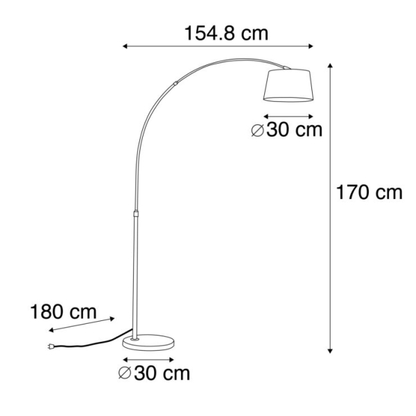 Moderne booglamp staal met zwarte stoffen kap - arc basic