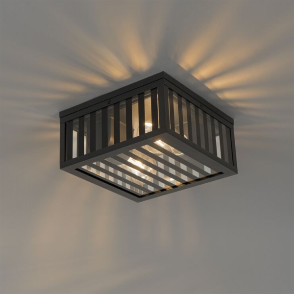 Moderne buiten plafondlamp zwart glas 2-lichts ip44 - dijon