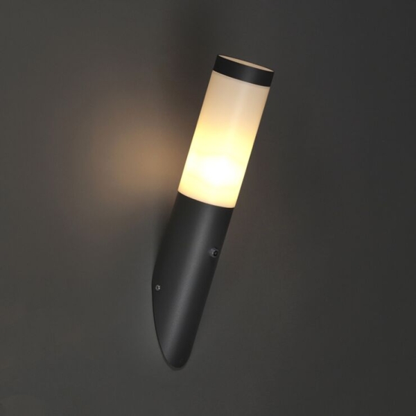 Moderne buiten wandlamp donkergrijs ip44 met schemersensor - rox