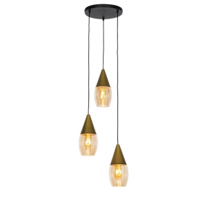 Moderne hanglamp goud met amber glas 3-lichts - Drop