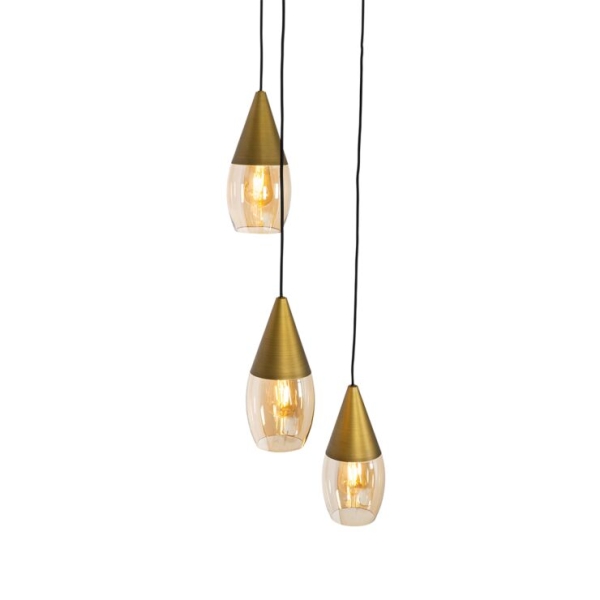 Moderne hanglamp goud met amber glas 3-lichts - drop