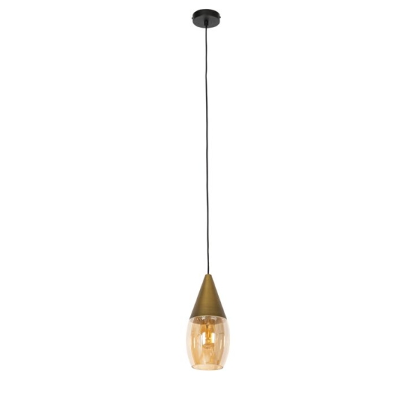 Moderne hanglamp goud met amber glas - drop