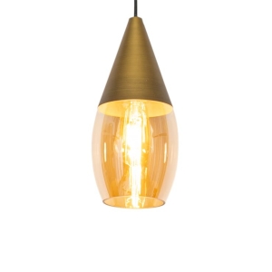 Moderne hanglamp goud met amber glas - Drop