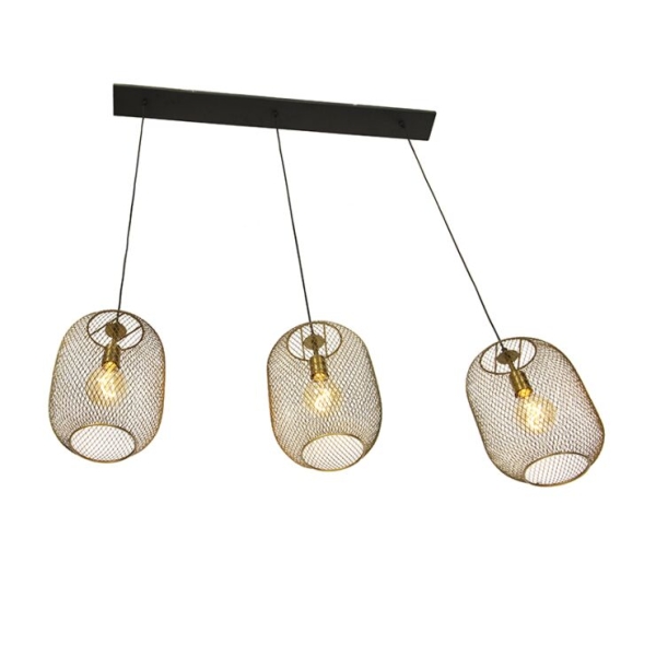 Moderne hanglamp messing en zwart 3-lichts - waya mesh