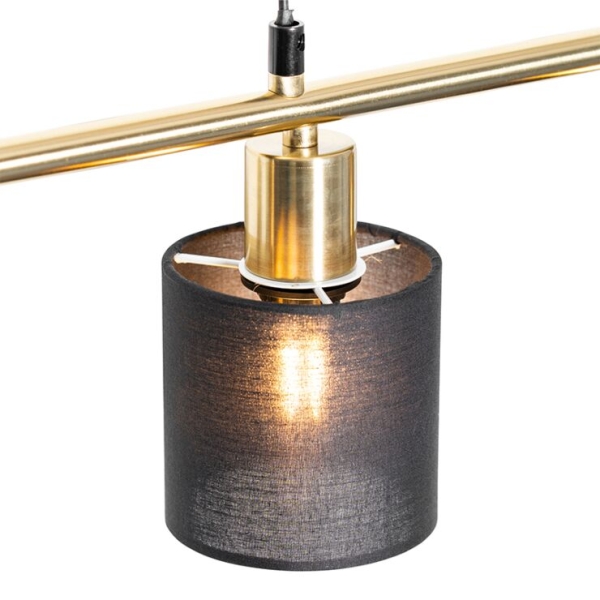 Moderne hanglamp messing met kap zwart 4-lichts - merwe