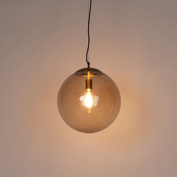 Moderne hanglamp messing met smoke glas 40 cm ball 14
