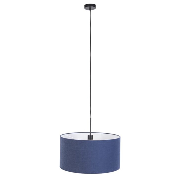 Moderne hanglamp zwart met antiek blauwe kap 50 cm - combi 1