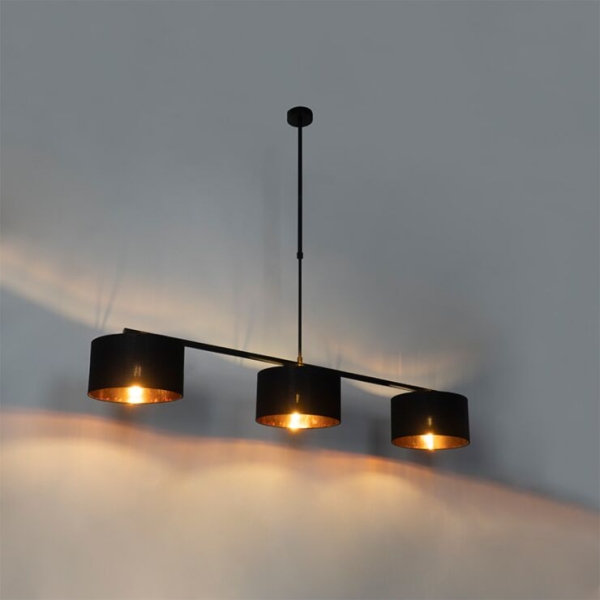 Moderne hanglamp zwart met goud 125 cm 3-lichts - vt 3