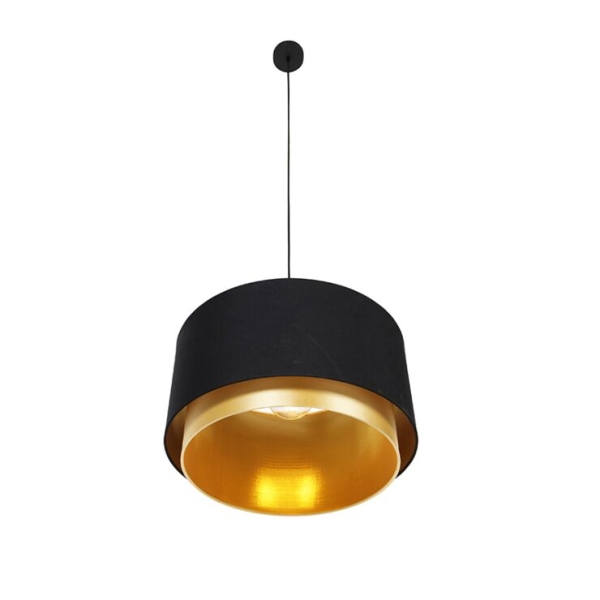 Moderne hanglamp zwart met goud 47 cm duo kap - combi