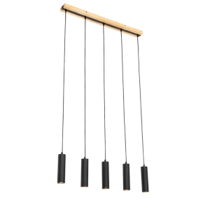 Moderne hanglamp zwart met hout 5-lichts - Jeana