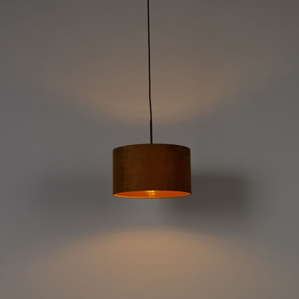 Moderne hanglamp zwart met kap geel 35 cm - combi