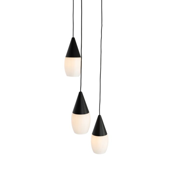 Moderne hanglamp zwart met opaal glas 3-lichts - drop