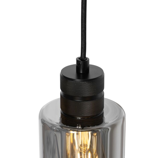 Moderne hanglamp zwart met smoke glas 4-lichts - stavelot