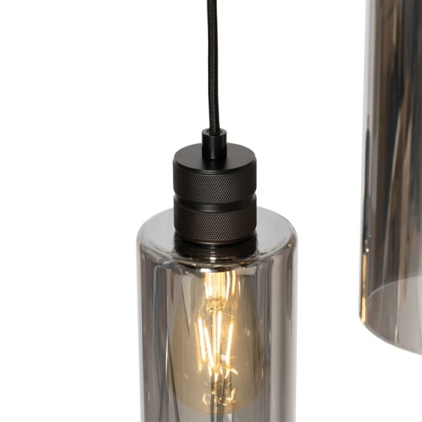 Moderne hanglamp zwart met smoke glas 5-lichts - stavelot