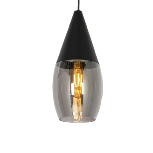 Moderne hanglamp zwart met smoke glas - Drop