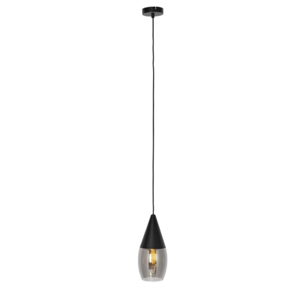 Moderne hanglamp zwart met smoke glas - drop