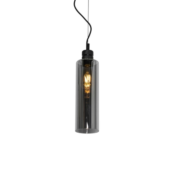 Moderne hanglamp zwart met smoke glas - stavelot