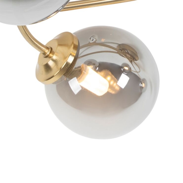 Moderne plafondlamp goud 4-lichts met smoke glas - athens