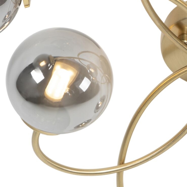 Moderne plafondlamp goud 6-lichts met smoke glas - athens