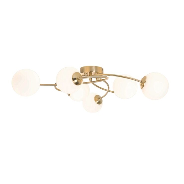 Moderne plafondlamp goud met opaal glas 6-lichts - athens