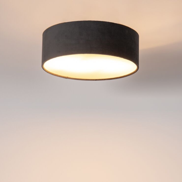 Moderne plafondlamp grijs 30 cm met gouden binnenkant - drum