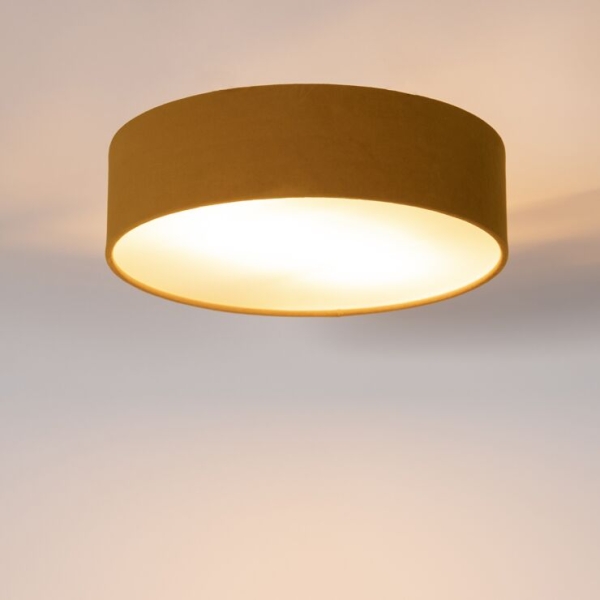 Moderne plafondlamp oker 40 cm met gouden binnenkant - drum