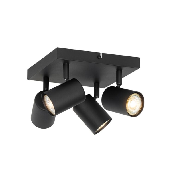 Moderne plafondlamp zwart 4-lichts verstelbaar vierkant - jeana