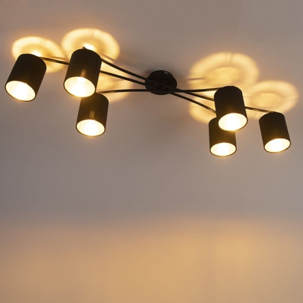 Moderne plafondlamp zwart 6-lichts - lofty