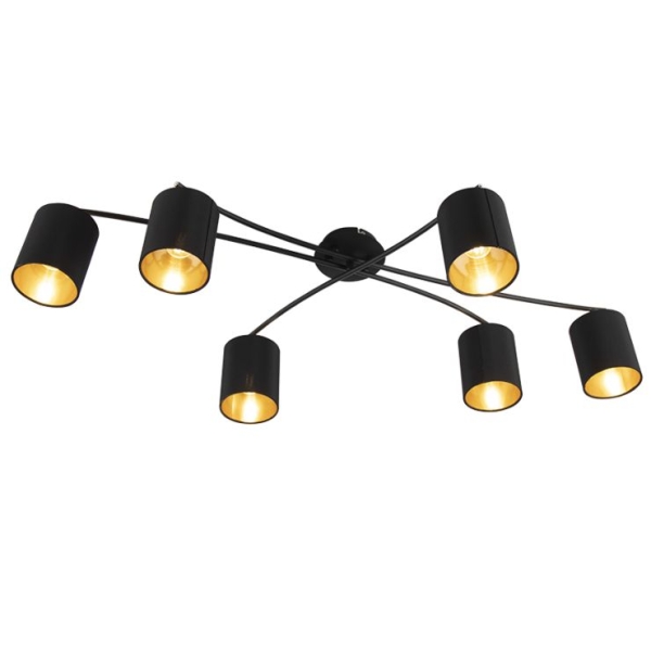 Moderne plafondlamp zwart 6-lichts - lofty