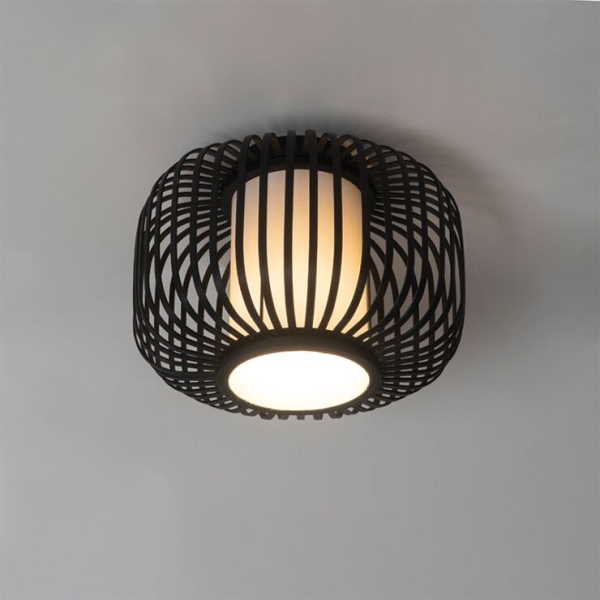 Moderne plafondlamp zwart met bamboe - bambuk
