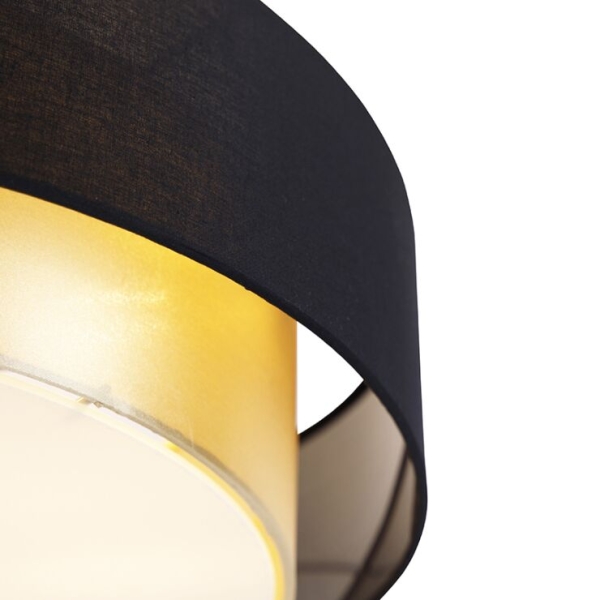 Moderne plafondlamp zwart met goud 50 cm 3-lichts - drum duo