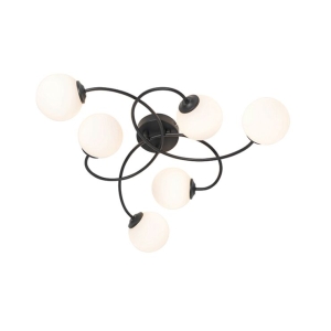 Moderne plafondlamp zwart met opaal glas 6-lichts - athens