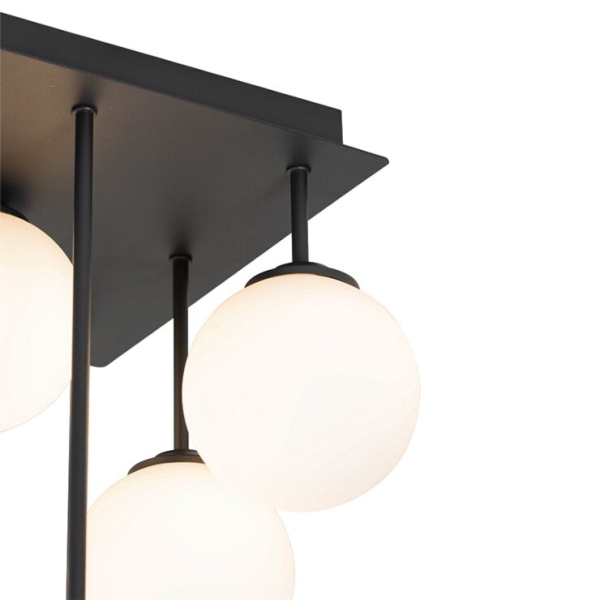 Moderne plafondlamp zwart met opaal glas 9-lichts - athens