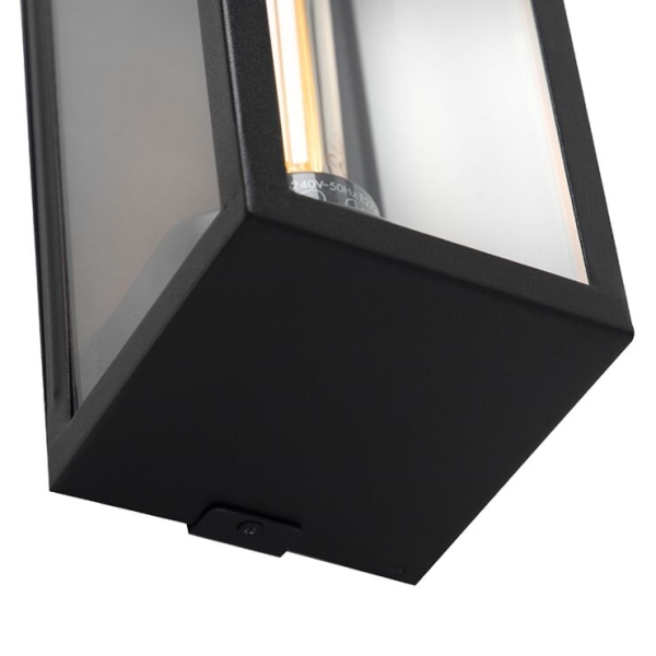 Moderne rechthoekige buiten wandlamp zwart met glas - rotterdam long